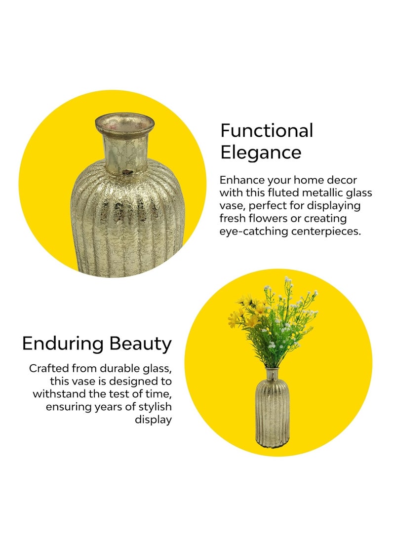 10Club Gold Glass Vase Elegant Flower Vase for Home Decor Durable Glass vase with Metallic Finish H 9 inch 500 gram 1Pc Without Flower Gold Perfect for Gifting