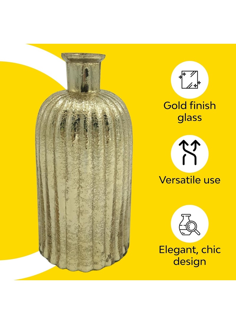 10Club Gold Glass Vase Elegant Flower Vase for Home Decor Durable Glass vase with Metallic Finish H 9 inch 500 gram 1Pc Without Flower Gold Perfect for Gifting