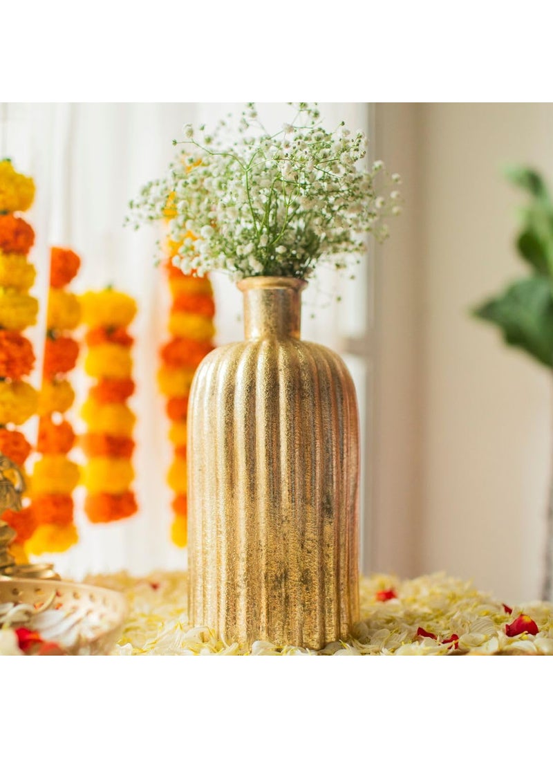 10Club Gold Glass Vase Elegant Flower Vase for Home Decor Durable Glass vase with Metallic Finish H 9 inch 500 gram 1Pc Without Flower Gold Perfect for Gifting