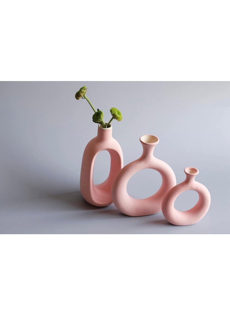 Craftribal Ceramic Beautiful The Bud Combo Ceramic Flower Vase Finish Matte 6 Inches 4 Inches Pink Combo of 3 Pcs