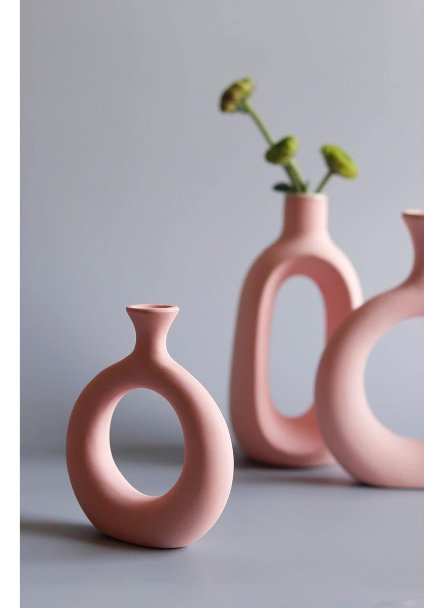 Craftribal Ceramic Beautiful The Bud Combo Ceramic Flower Vase Finish Matte 6 Inches 4 Inches Pink Combo of 3 Pcs