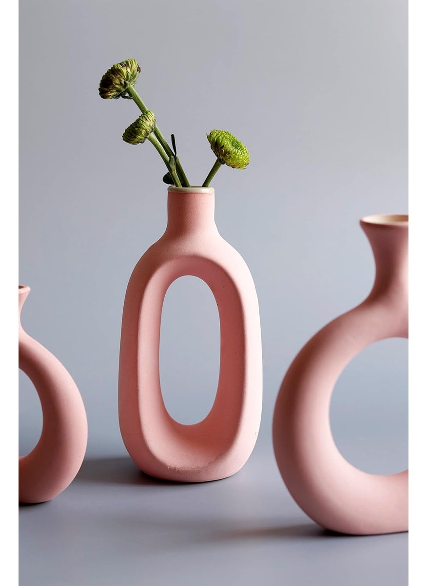 Craftribal Ceramic Beautiful The Bud Combo Ceramic Flower Vase Finish Matte 6 Inches 4 Inches Pink Combo of 3 Pcs