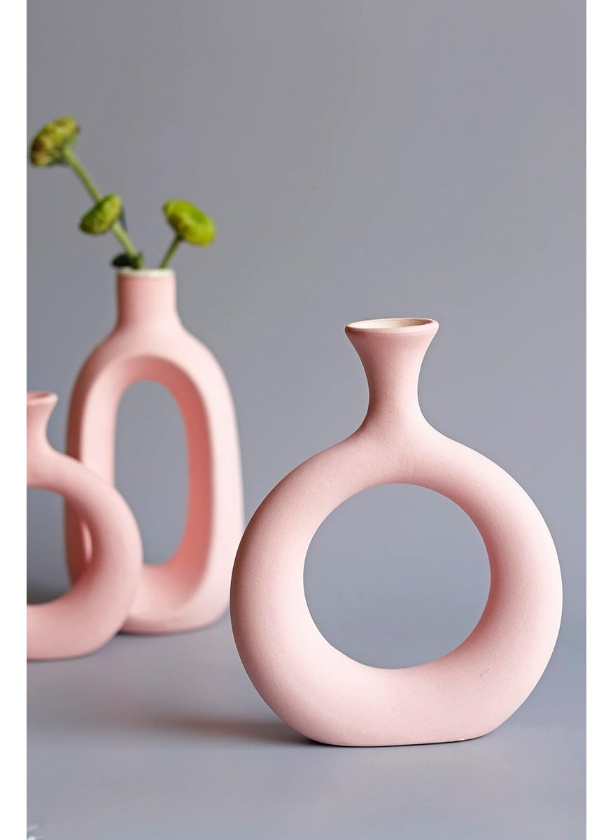 Craftribal Ceramic Beautiful The Bud Combo Ceramic Flower Vase Finish Matte 6 Inches 4 Inches Pink Combo of 3 Pcs