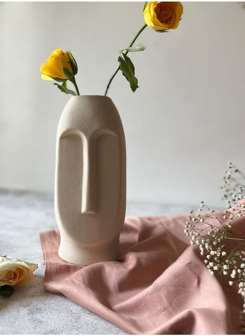 Craftribal Ceramic Abstract Face Vase Ceramic Flower Vase MatteRough Finish 10 Inches White