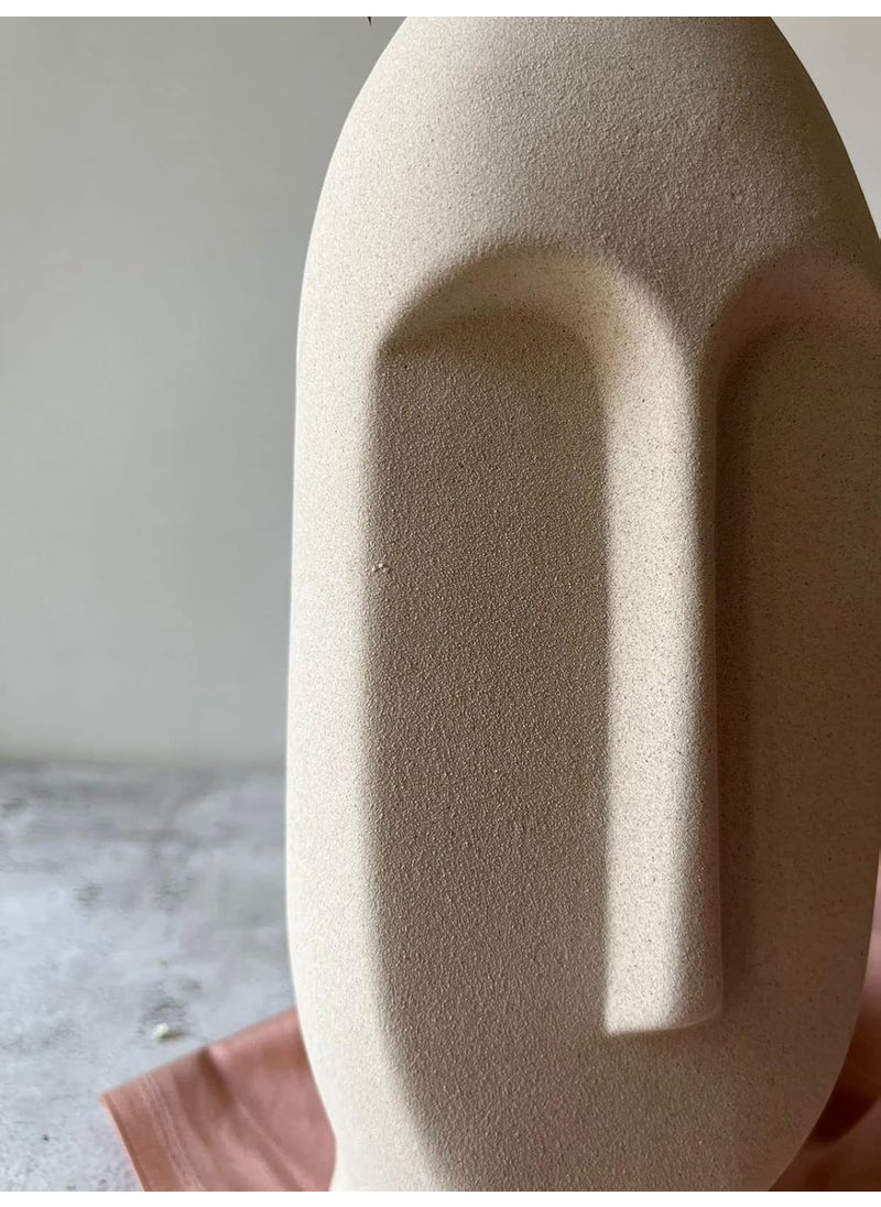Craftribal Ceramic Abstract Face Vase Ceramic Flower Vase MatteRough Finish 10 Inches White