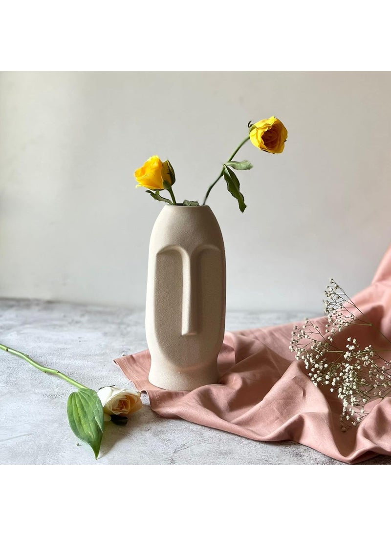Craftribal Ceramic Abstract Face Vase Ceramic Flower Vase MatteRough Finish 10 Inches White