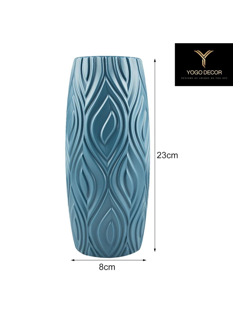 YOGO DECOR Oasis Flower Vase for Home Office Decor Blue Elegant Design Plastic Durable Vase Modern Tabletop Centerpiece for Living Room Weddings Stunning Floral Bouquet Displays