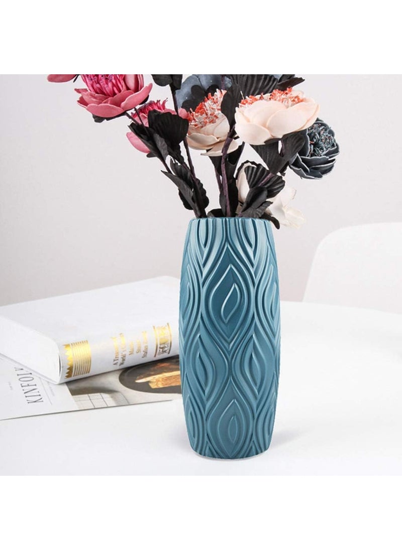 YOGO DECOR Oasis Flower Vase for Home Office Decor Blue Elegant Design Plastic Durable Vase Modern Tabletop Centerpiece for Living Room Weddings Stunning Floral Bouquet Displays