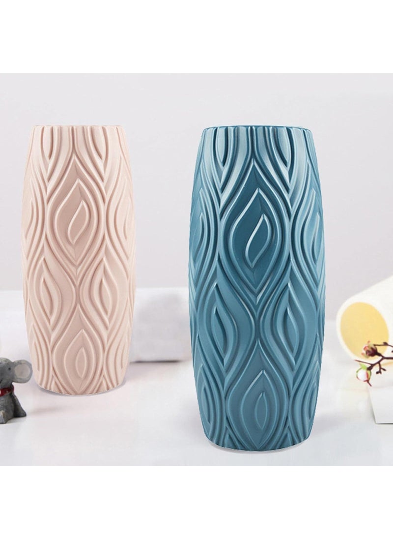 YOGO DECOR Oasis Flower Vase for Home Office Decor Blue Elegant Design Plastic Durable Vase Modern Tabletop Centerpiece for Living Room Weddings Stunning Floral Bouquet Displays
