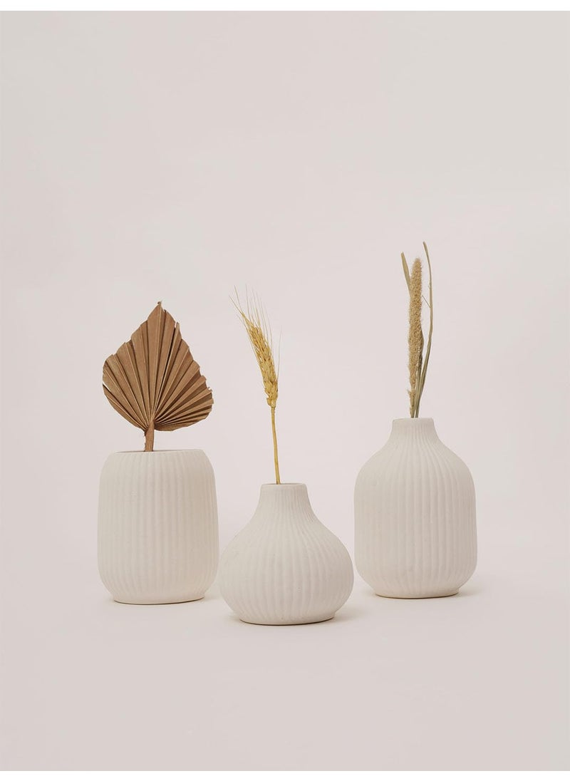 PUREZENTO White Ceramic Textured Vase Set of 3 Vases for Modern Home Decor Living Room Dining Table and Shelf Styling Decorative Vase for Pampas Grass Fresh Dried Artificial Flowers