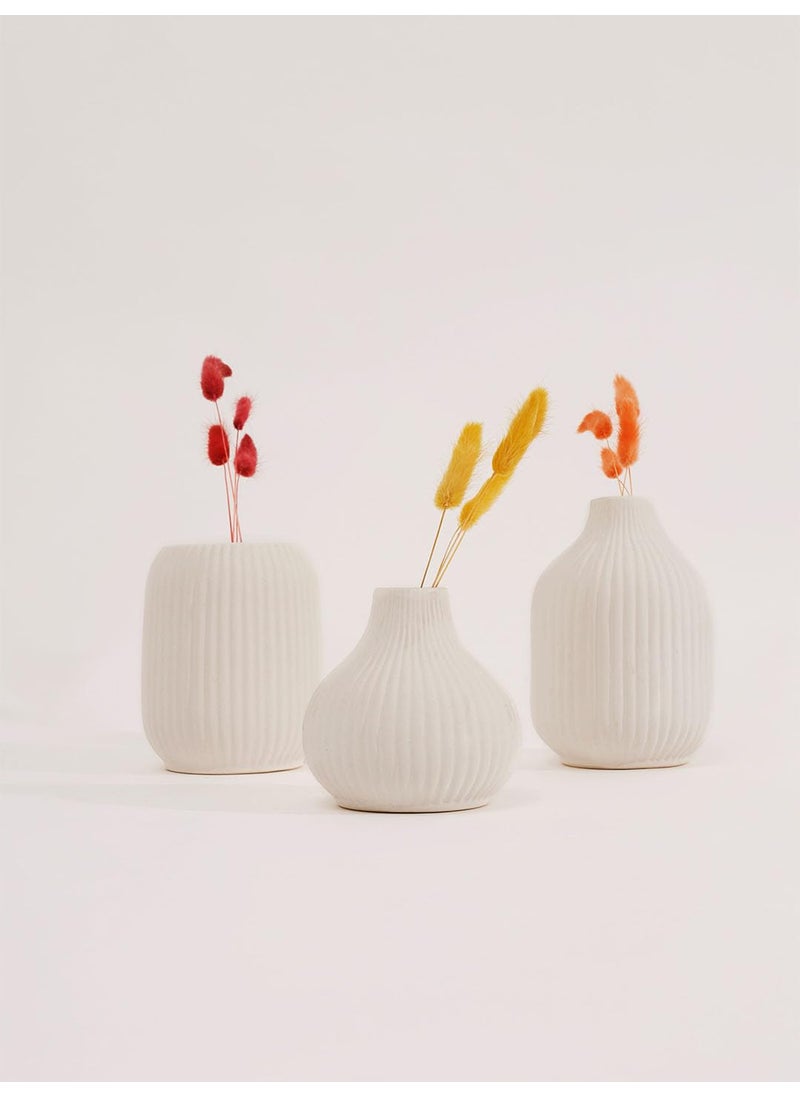 PUREZENTO White Ceramic Textured Vase Set of 3 Vases for Modern Home Decor Living Room Dining Table and Shelf Styling Decorative Vase for Pampas Grass Fresh Dried Artificial Flowers