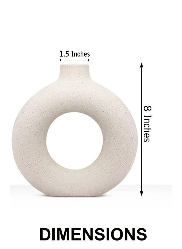 CRAFTRIBAL Flower Vase White Vase Pampas Grass Vase Ceramic Vase Donut Round Shaped Vase Home Decor Centrepiece Decor Showpiece Donut Vase 8 Inches Pack of 1