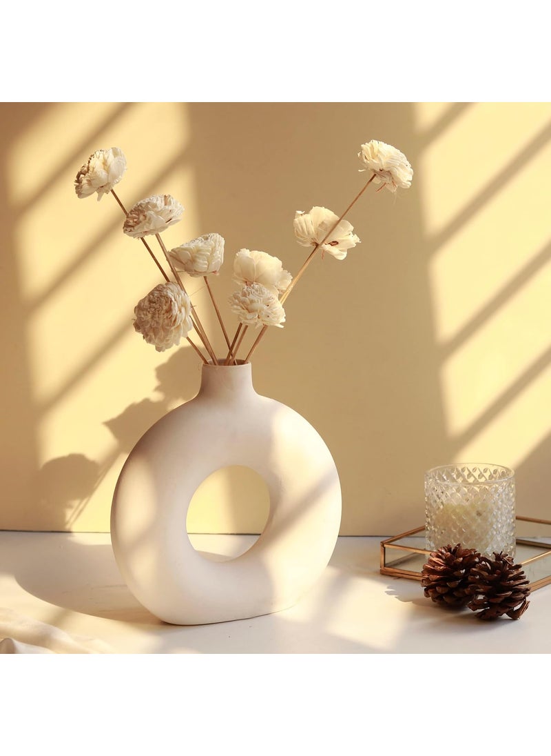 CRAFTRIBAL Flower Vase White Vase Pampas Grass Vase Ceramic Vase Donut Round Shaped Vase Home Decor Centrepiece Decor Showpiece Donut Vase 8 Inches Pack of 1