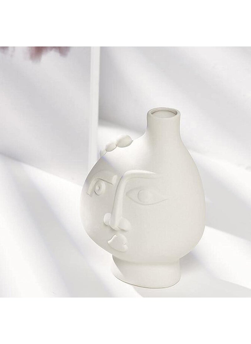 Kraftlik Handicrafts Ceramics Statue Flower Vase Planter Plants Pots Human Face Shaped Flower Vase for Table Top Home Office Decoration