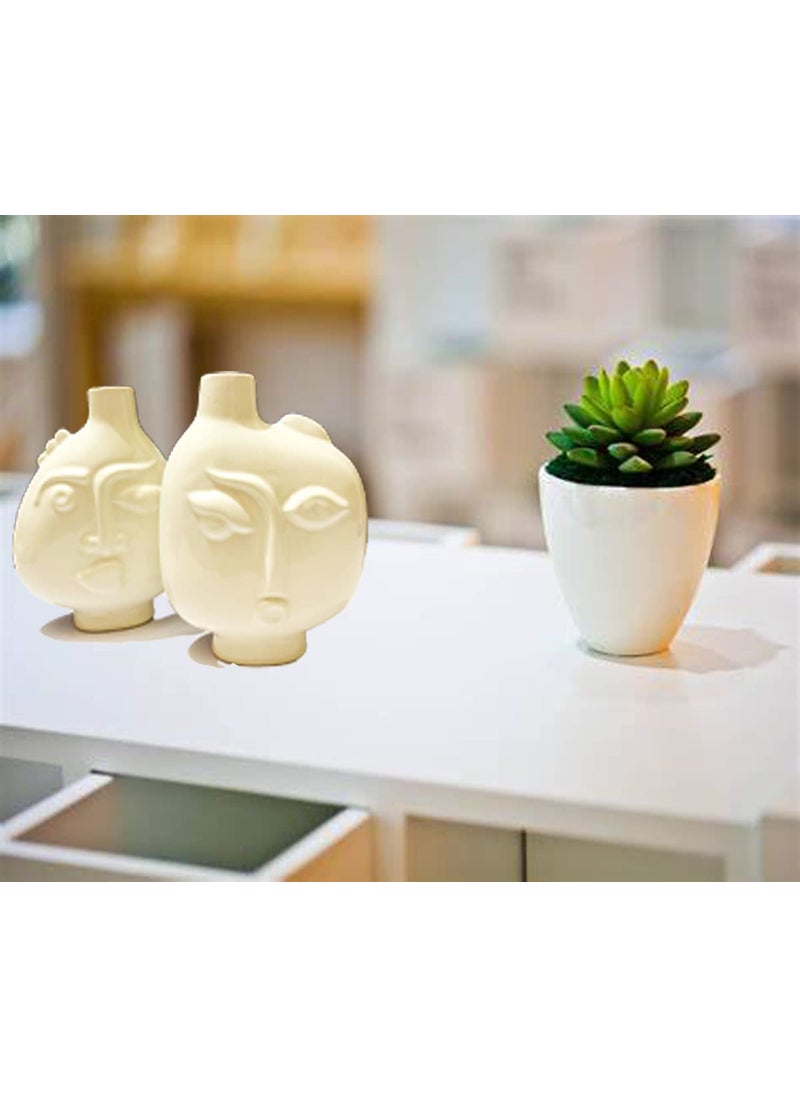 Kraftlik Handicrafts Ceramics Statue Flower Vase Planter Plants Pots Human Face Shaped Flower Vase for Table Top Home Office Decoration