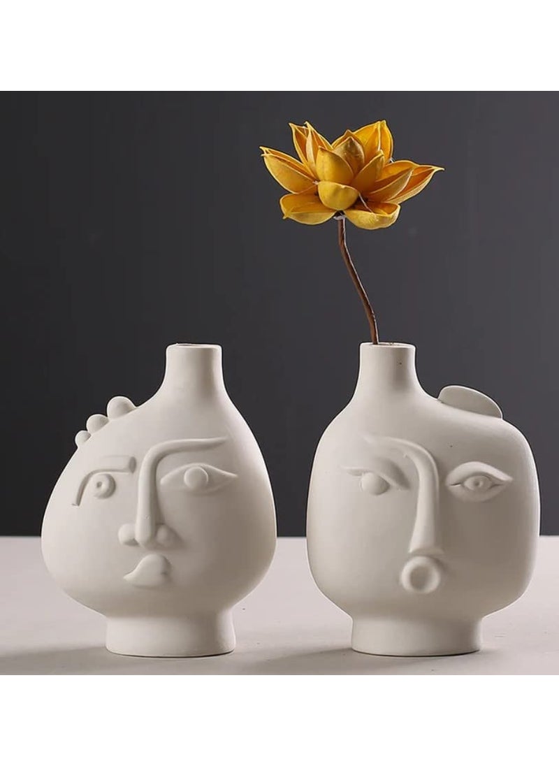 Kraftlik Handicrafts Ceramics Statue Flower Vase Planter Plants Pots Human Face Shaped Flower Vase for Table Top Home Office Decoration