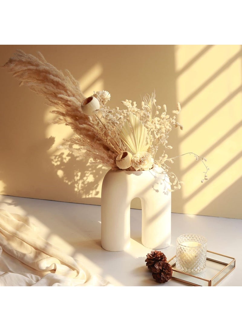 Craftribal Inverted U Shape Ceramic Minimalist Aesthetic Flower Vase Pampas Grass Vase Ceramic Vase Home Decor Centrepiece vase for Home Decor Matte Finish 10 inches White