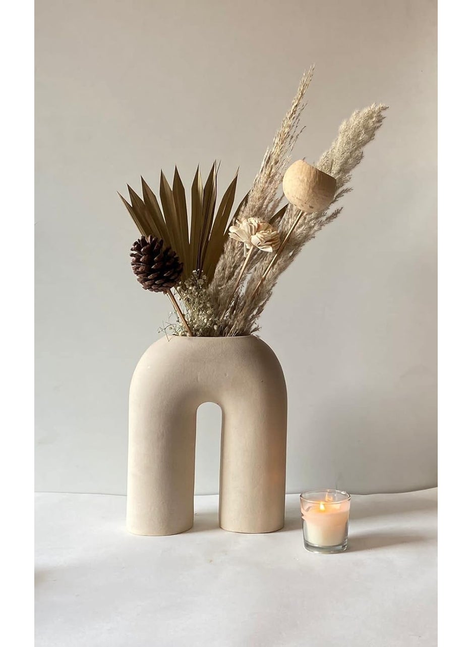 Craftribal Inverted U Shape Ceramic Minimalist Aesthetic Flower Vase Pampas Grass Vase Ceramic Vase Home Decor Centrepiece vase for Home Decor Matte Finish 10 inches White