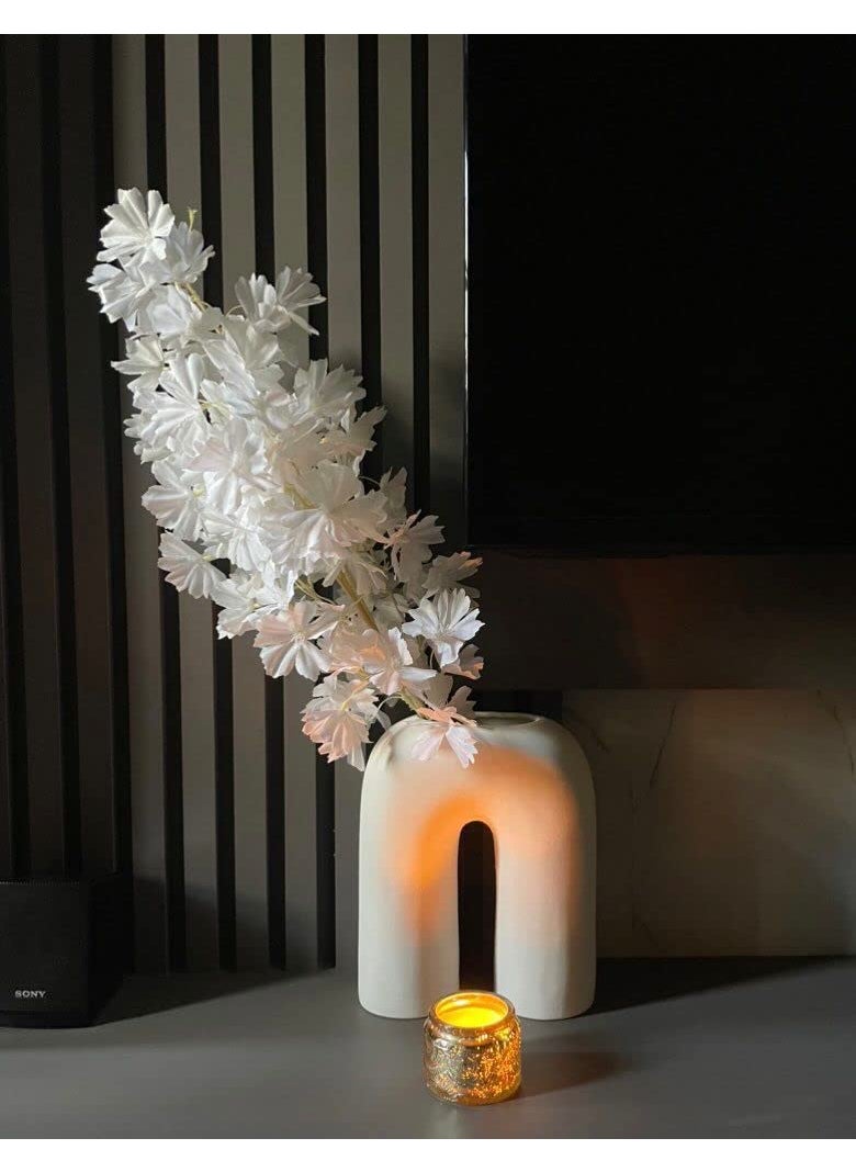 Craftribal Inverted U Shape Ceramic Minimalist Aesthetic Flower Vase Pampas Grass Vase Ceramic Vase Home Decor Centrepiece vase for Home Decor Matte Finish 10 inches White