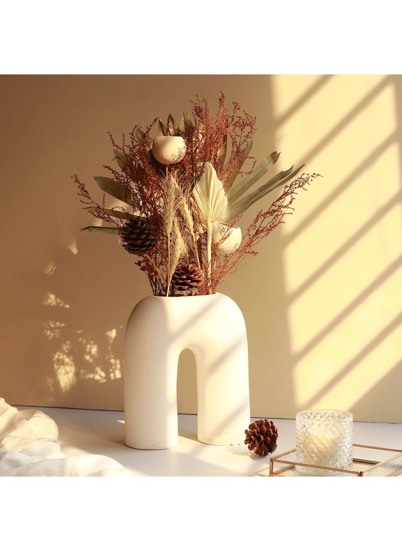 Craftribal Inverted U Shape Ceramic Minimalist Aesthetic Flower Vase Pampas Grass Vase Ceramic Vase Home Decor Centrepiece vase for Home Decor Matte Finish 10 inches White
