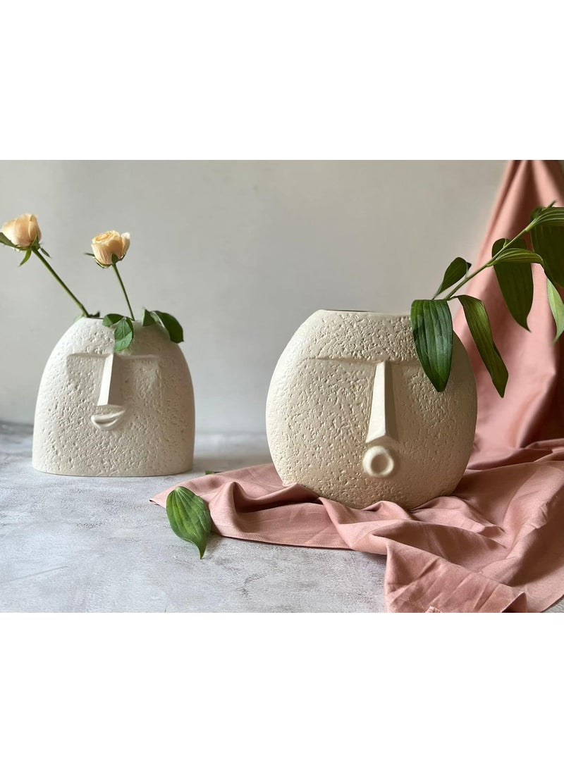 Craftribal Ceramic Textured Smiling Face Vase Ceramic Flower Vase Matte Textured Finish 9 Inches White