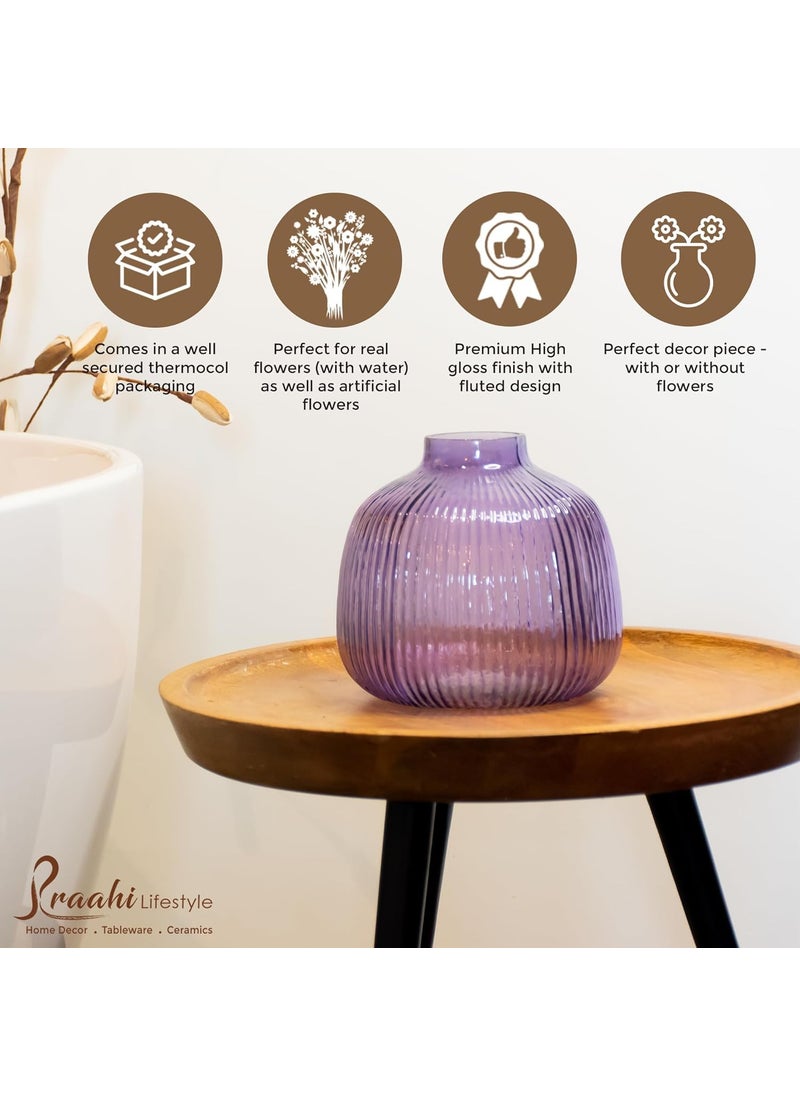 Praahi Lifestyle Decorative Bottle Round Glass Vases for Flower Plants Set of 2 6 inches 85 inches Purple Color Modern Home DecorOffice and Living Room Centerpieces Decoration Items