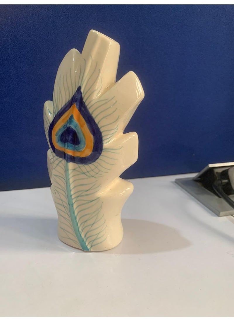 KRAFTLIK HANDICRAFTS Ceramics Peacock Feather Flower Vase Planter Plants Pots Peacock Feather Shaped Flower Vase OffWhite