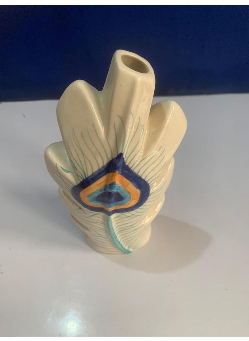 KRAFTLIK HANDICRAFTS Ceramics Peacock Feather Flower Vase Planter Plants Pots Peacock Feather Shaped Flower Vase OffWhite