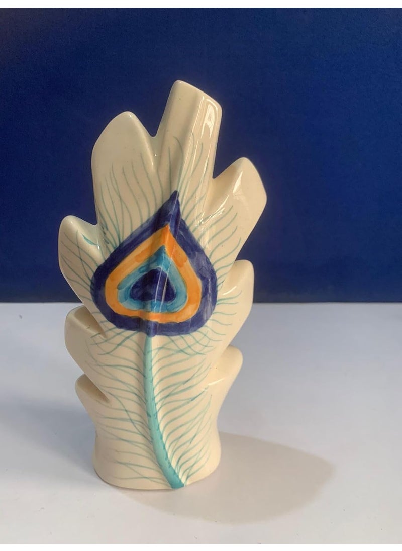KRAFTLIK HANDICRAFTS Ceramics Peacock Feather Flower Vase Planter Plants Pots Peacock Feather Shaped Flower Vase OffWhite