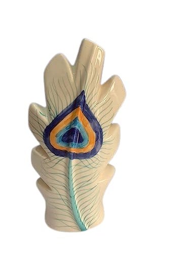 KRAFTLIK HANDICRAFTS Ceramics Peacock Feather Flower Vase Planter Plants Pots Peacock Feather Shaped Flower Vase OffWhite