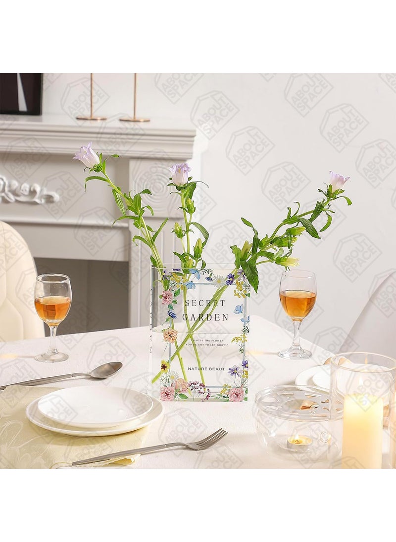 ABOUT SPACE Flower Vase Book Vase for Living Room Acrylic Vase for Water Plants Transparent Vase for Home Decor Windowsill Table Top Decor for Home Office Restaurants