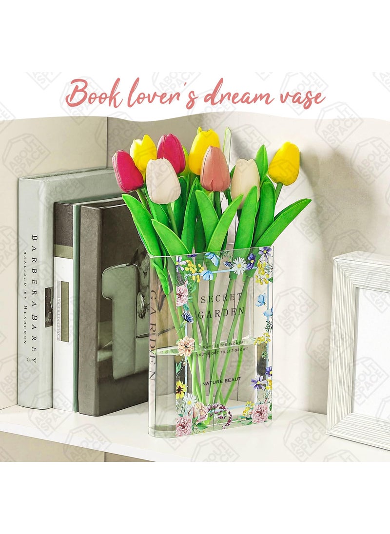 ABOUT SPACE Flower Vase Book Vase for Living Room Acrylic Vase for Water Plants Transparent Vase for Home Decor Windowsill Table Top Decor for Home Office Restaurants