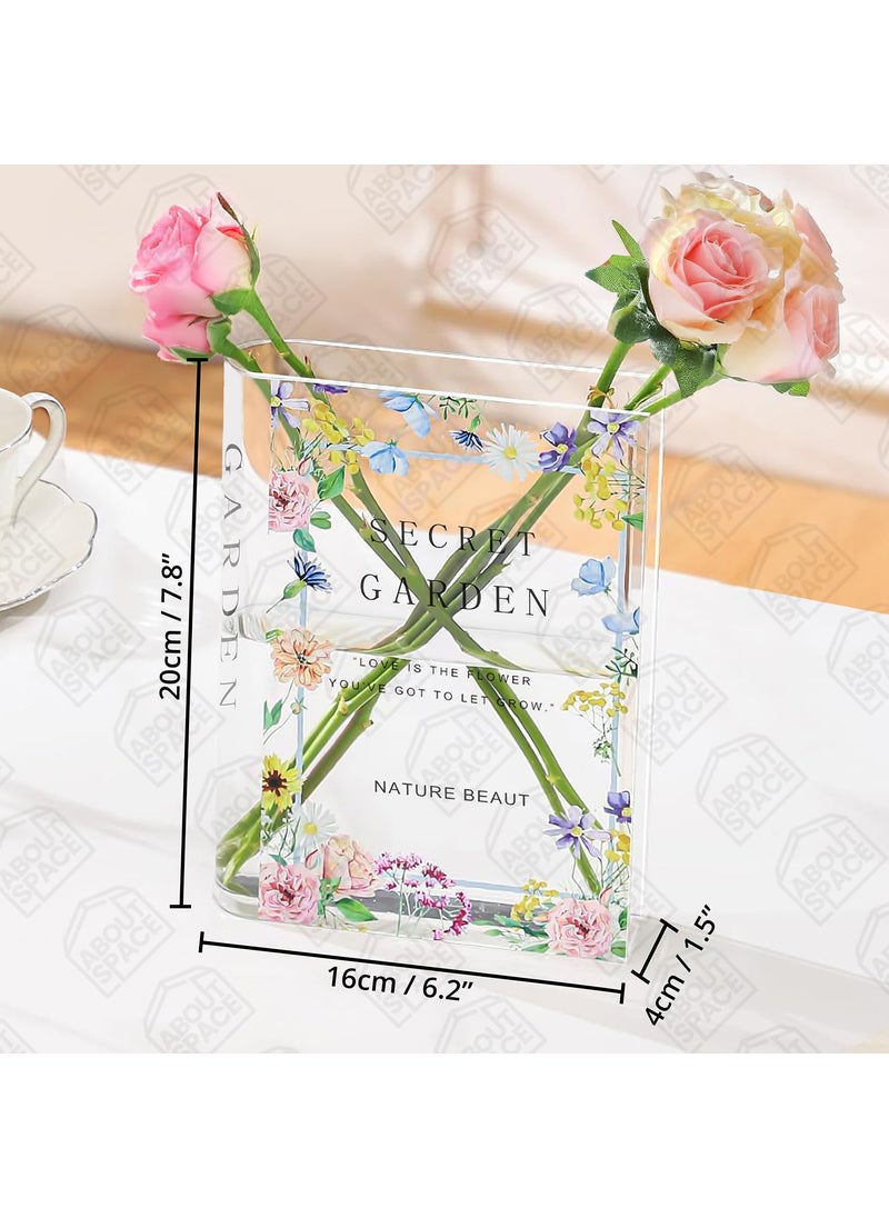 ABOUT SPACE Flower Vase Book Vase for Living Room Acrylic Vase for Water Plants Transparent Vase for Home Decor Windowsill Table Top Decor for Home Office Restaurants