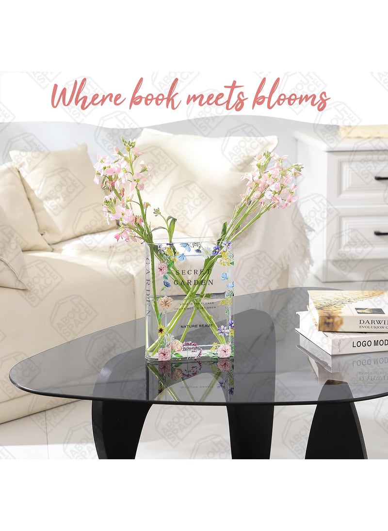 ABOUT SPACE Flower Vase Book Vase for Living Room Acrylic Vase for Water Plants Transparent Vase for Home Decor Windowsill Table Top Decor for Home Office Restaurants
