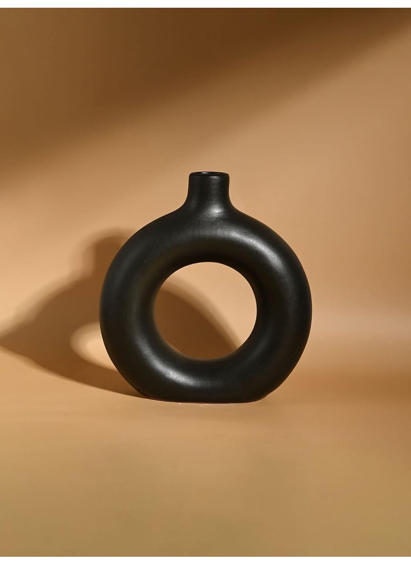 Purezento Beautiful Ceramic Decorative Vases with Unique Quality for Home DecorCenter Table Flowers Pot Bedroom Side Corners and Party Centerpieces BlackDonuts 8 Inch VASE