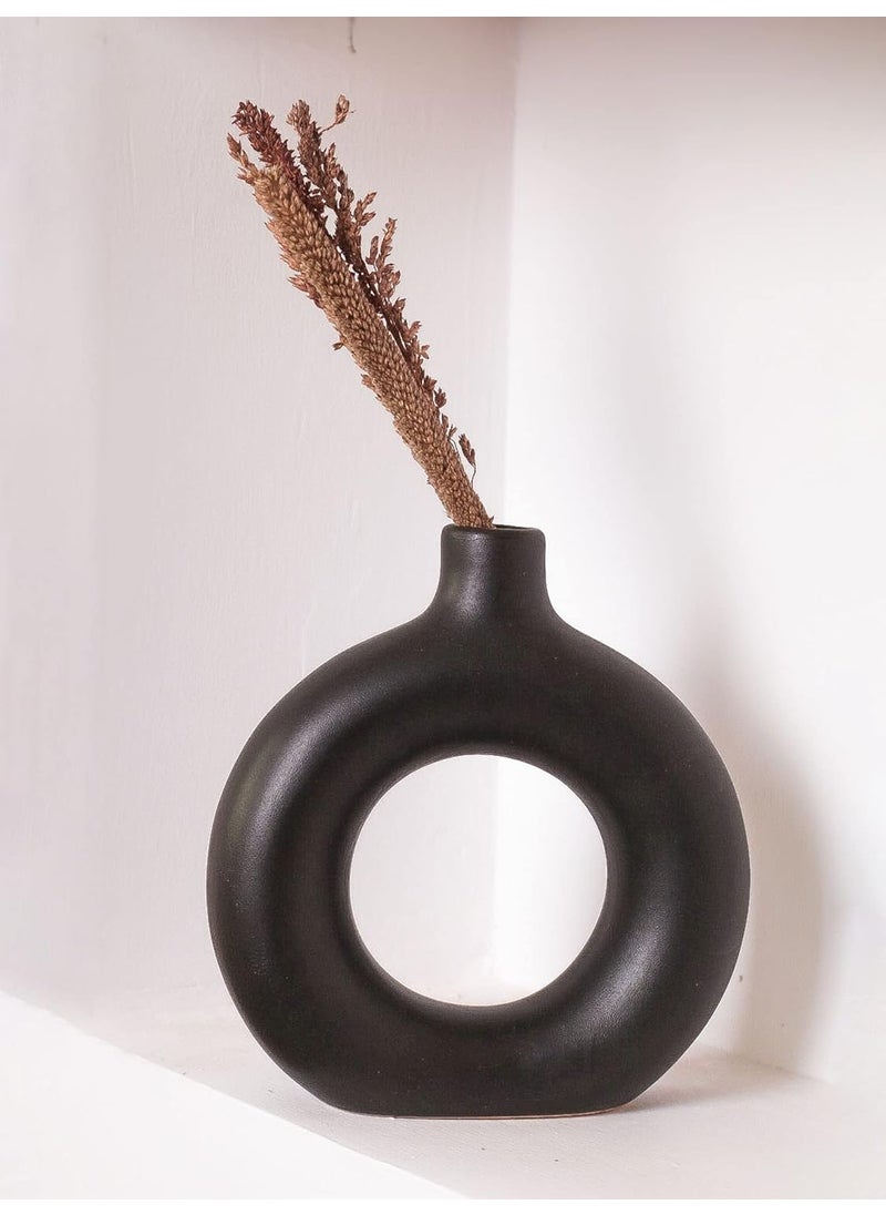 Purezento Beautiful Ceramic Decorative Vases with Unique Quality for Home DecorCenter Table Flowers Pot Bedroom Side Corners and Party Centerpieces BlackDonuts 8 Inch VASE