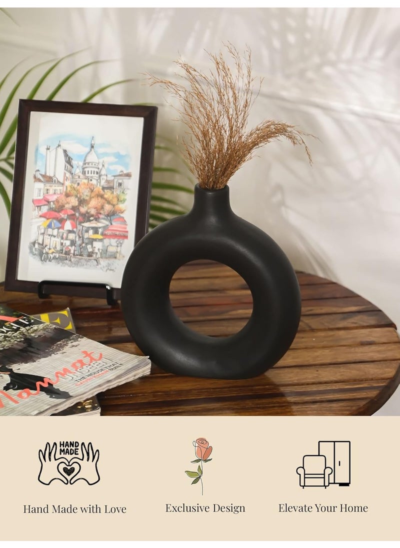 Purezento Beautiful Ceramic Decorative Vases with Unique Quality for Home DecorCenter Table Flowers Pot Bedroom Side Corners and Party Centerpieces BlackDonuts 8 Inch VASE