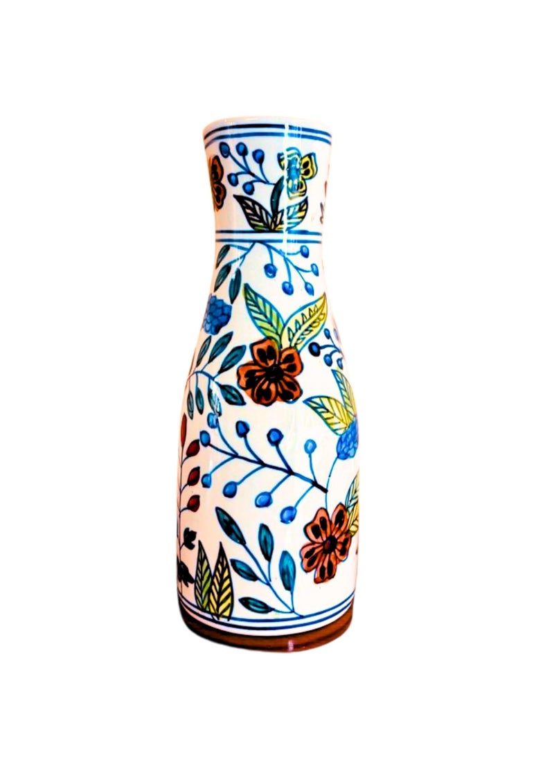Decor Doers Ceramic Handpainted Floral Long Vase for Living Room Vases for Home Decor Ceramic Table Pot for Side Corner Big Size 13 inch