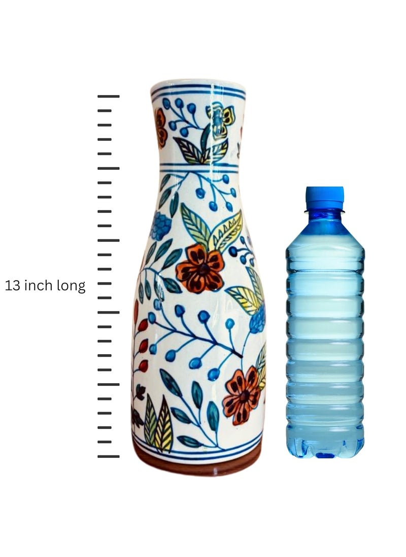 Decor Doers Ceramic Handpainted Floral Long Vase for Living Room Vases for Home Decor Ceramic Table Pot for Side Corner Big Size 13 inch