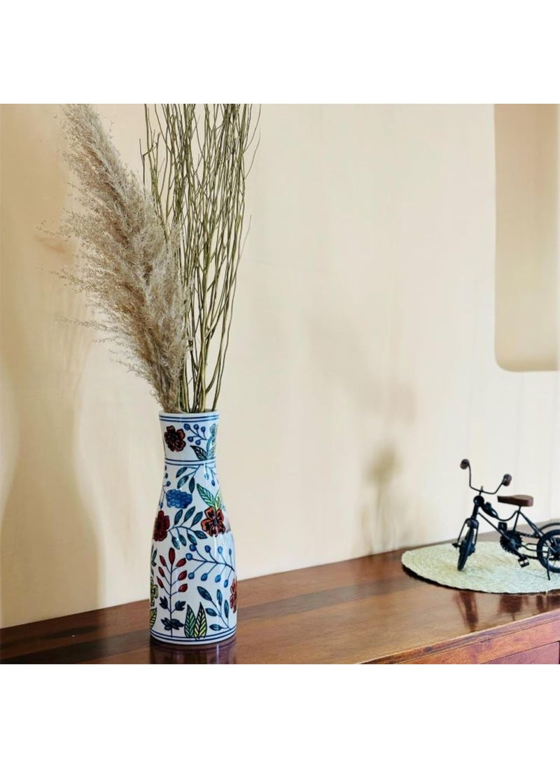Decor Doers Ceramic Handpainted Floral Long Vase for Living Room Vases for Home Decor Ceramic Table Pot for Side Corner Big Size 13 inch