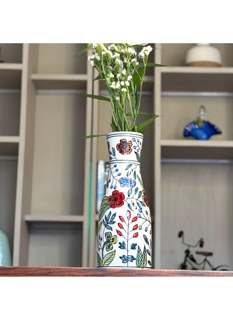 Decor Doers Ceramic Handpainted Floral Long Vase for Living Room Vases for Home Decor Ceramic Table Pot for Side Corner Big Size 13 inch