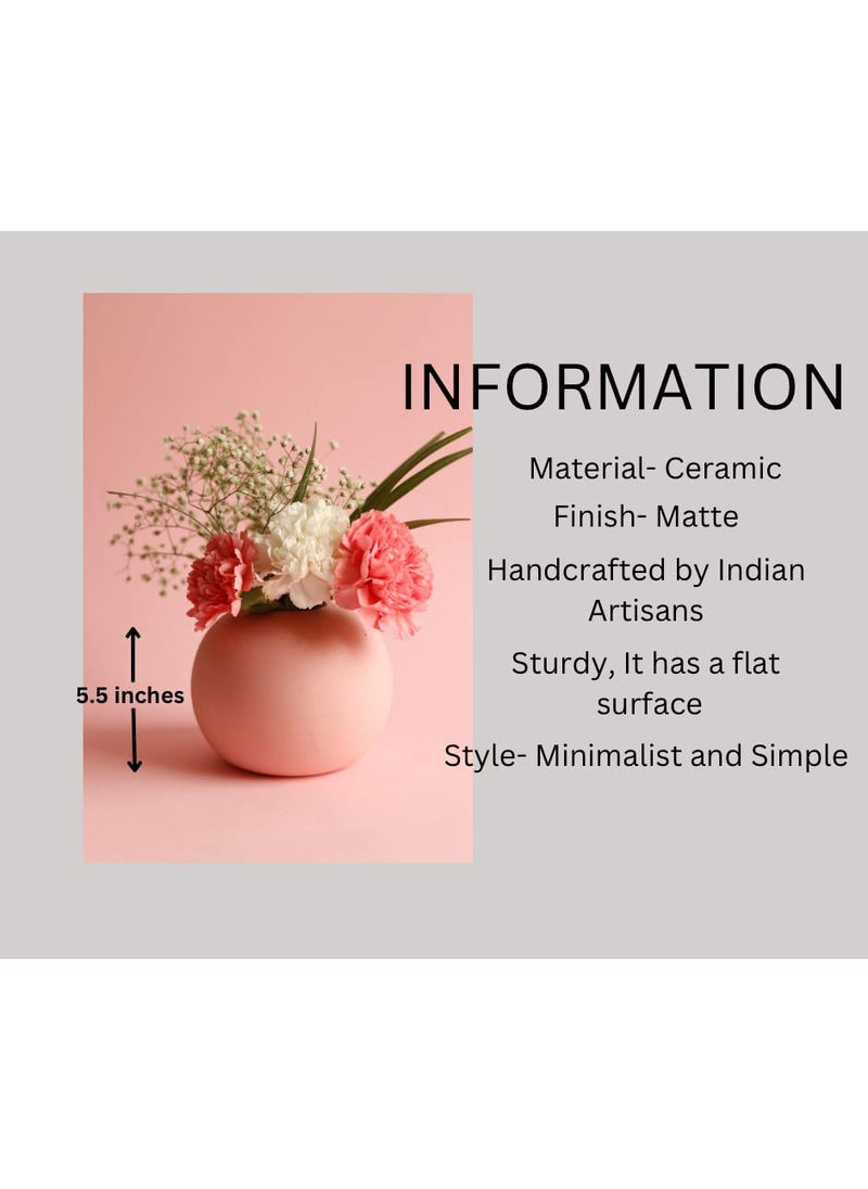 Craftribal Ceramic Round Vase Flower Vase Ceramic Vase Round Shaped Vase Modern Vase Home Decor Centrepiece Decor Piece 55 inches Pink