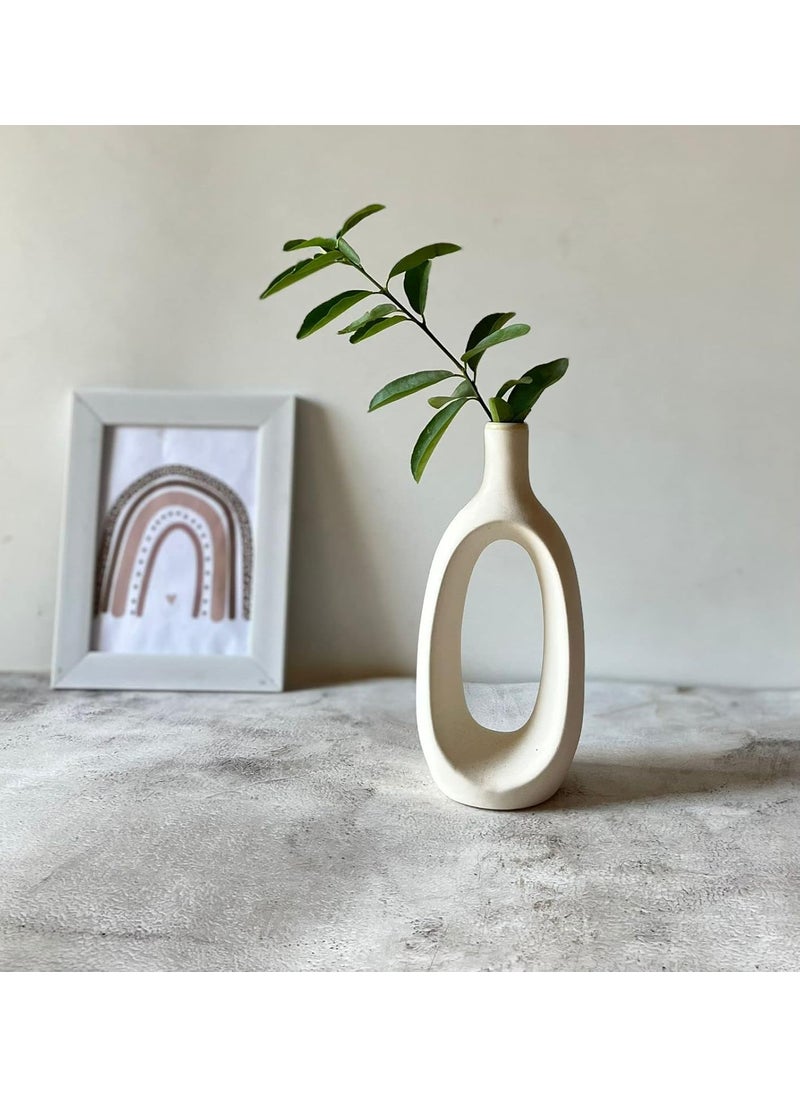 Craftribal Hollow Vase 8 inches Design Decorative Pampas Dried Flowers Vase for Home DecorationLiving RoomBedroomOfficeTableBookshelf White