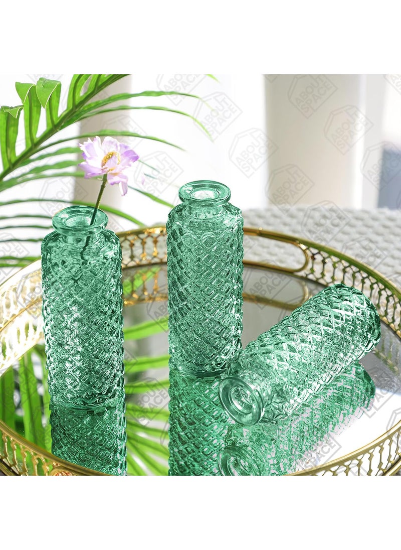 ABOUT SPACE Glass Bud Flower Vase Pack of 3 Glass Centrepiece Mini Flower Vase Antique Collections for Wedding Decoration Sturdy Textured Bottle Shaped Table Top Decor for Home Restaurants Green