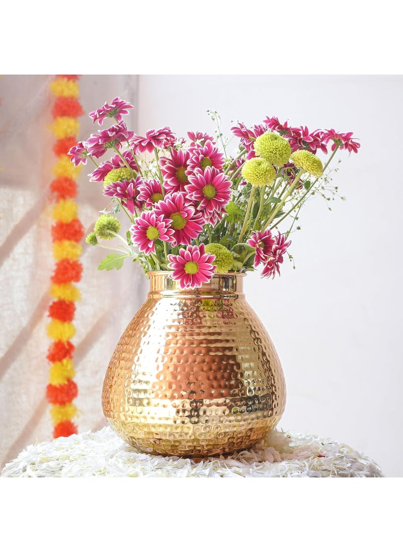 Behoma Matki Shape Metal Flower Vase for Home Decor Hammered Metal Flower Pot for Office Table Decorations Modern vases Gift for Anniversary Festival 8 inches Golden 1 Pc Flowers not Included