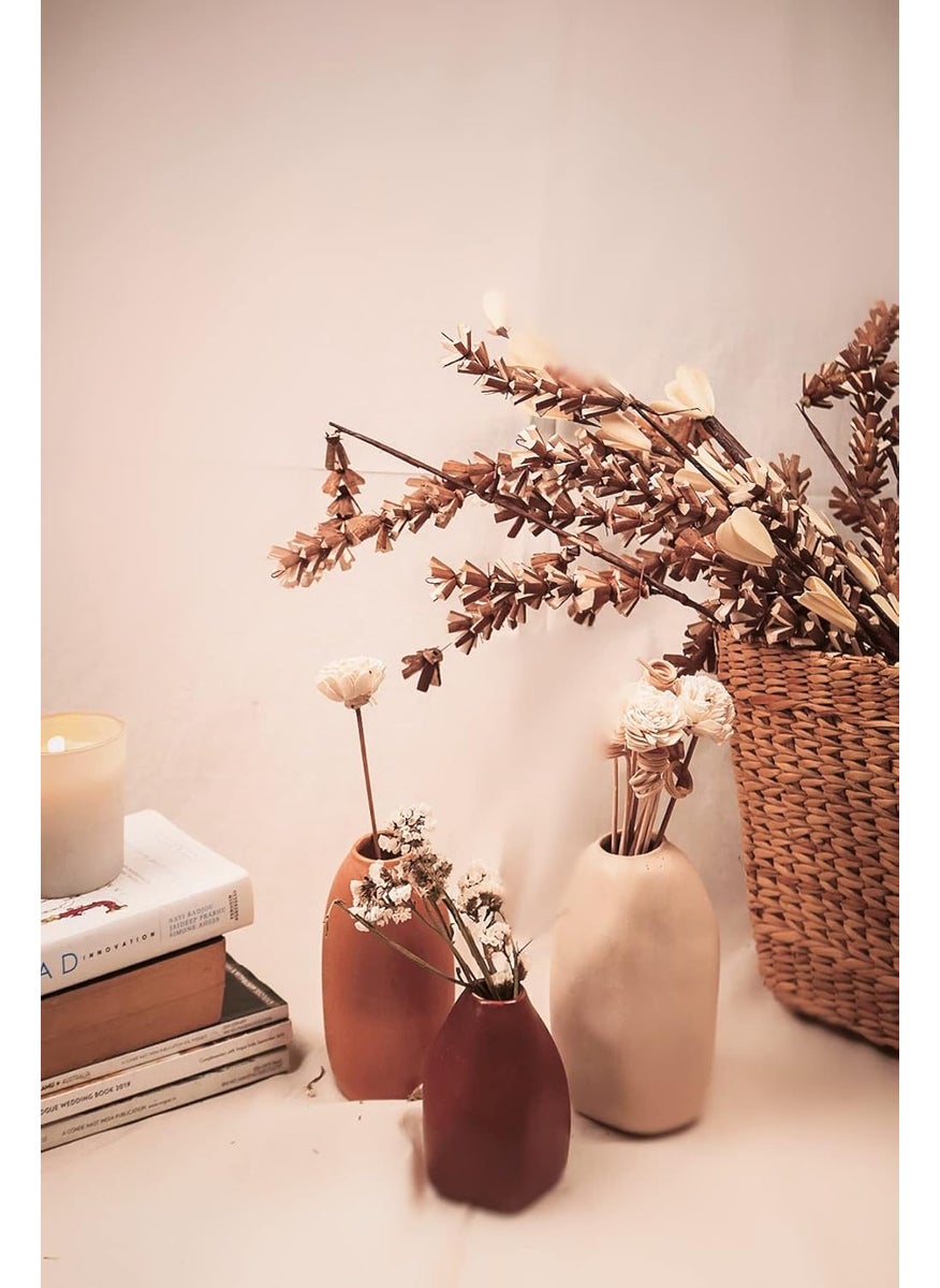 PUREZENTO Rustic Ceramic Bud Vase Set of 3 Centerpiece Showpiece for Home Decor Living Room Bookshelf Tabletop Styling Decorative Vase for Pampas Grass Dried Artificial Flowers