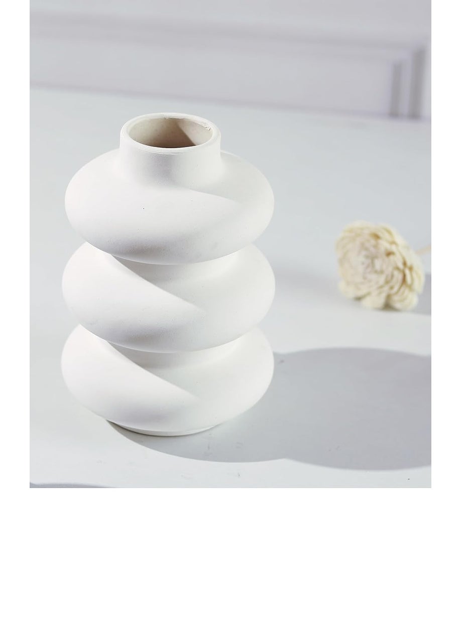 Craftribal White Ceramic Vase Minimalist Spiral Vase Small Vase Office Desk Pampass Grass VaseHome Decor CentrepieceSize6 inches