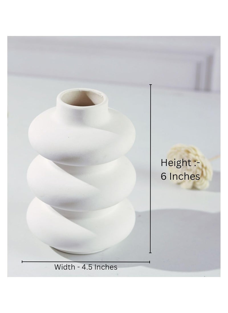 Craftribal White Ceramic Vase Minimalist Spiral Vase Small Vase Office Desk Pampass Grass VaseHome Decor CentrepieceSize6 inches
