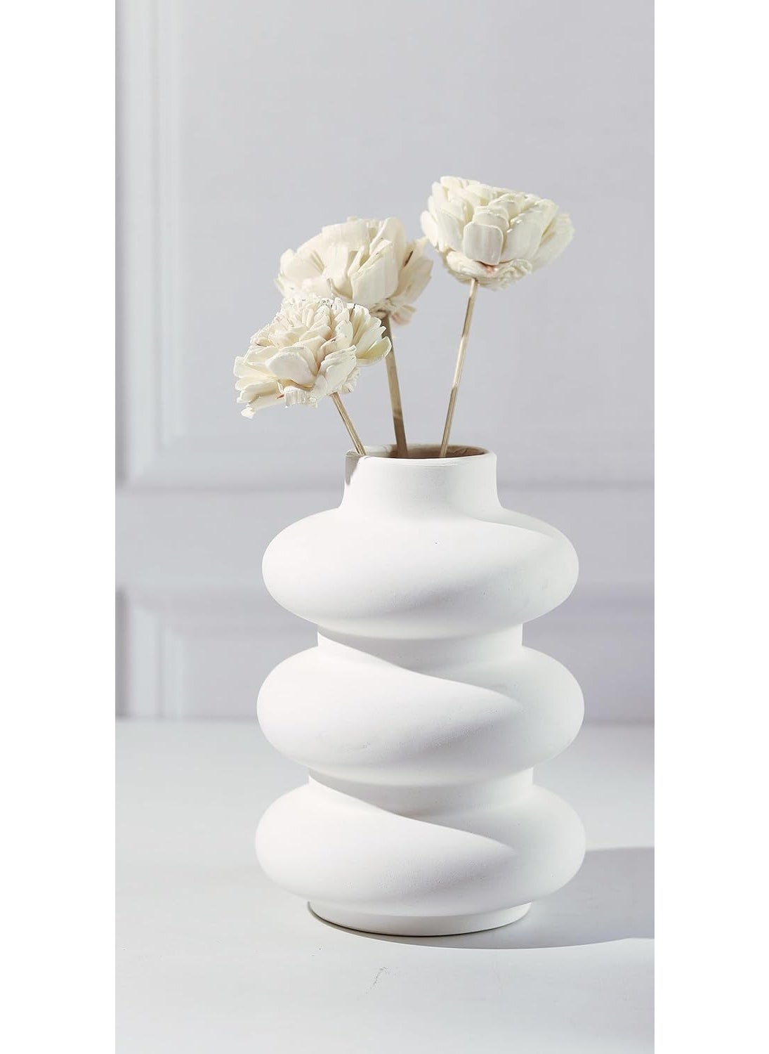 Craftribal White Ceramic Vase Minimalist Spiral Vase Small Vase Office Desk Pampass Grass VaseHome Decor CentrepieceSize6 inches