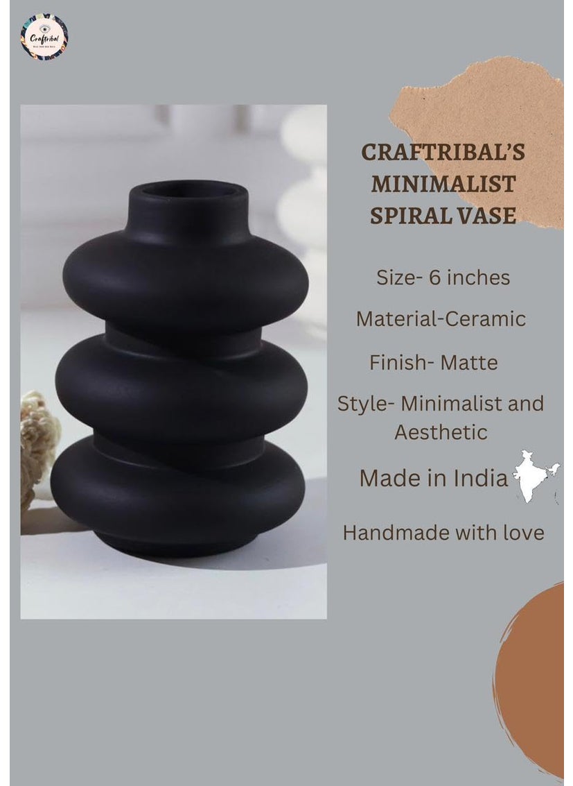 Craftribal Black Minimalist Spiral VaseOffice DeskPampass Grass VaseHome Decor CentrepieceSize6 inches